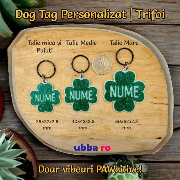 Dog Tag Personalizat - Medalion norocos in forma de Trifoi