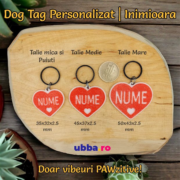 Dog Tag Personalizat - Medalion dragastos in forma de Inimioara