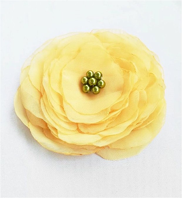 brosa floare galben pal cu perle oliv , 12 cm