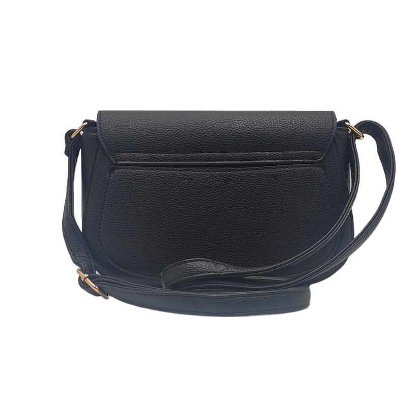 Geanta de tip crossbody neagra, cu fermoar si clapa cu inchidere magnetica