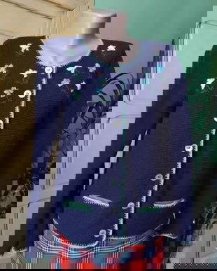 Cardigan bleumarin cu broderie floricele cusute