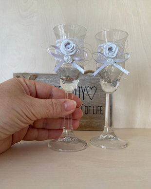 Pahare nunta foarte mici decorate manual・Pahare nunta miniaturale