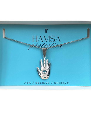 COLIER HAMSA ARGINTIU DIN OTEL INOXIDABIL