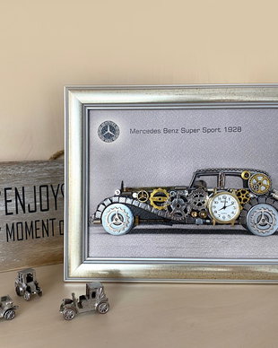 Mercedes Benz Super Sport1928 Cod M 637・Tablou din piese de ceas vintage・Cadouri birou