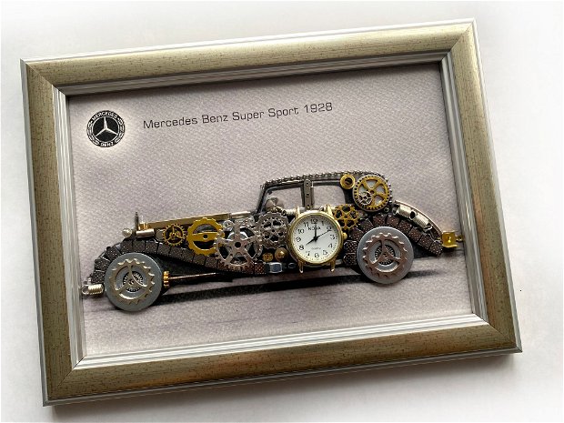 Mercedes Benz Super Sport1928 Cod M 637・Tablou din piese de ceas vintage・Cadouri birou