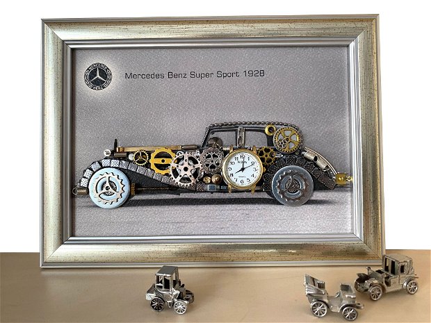 Mercedes Benz Super Sport1928 Cod M 637・Tablou din piese de ceas vintage・Cadouri birou