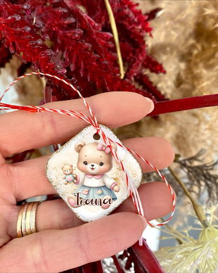 Martisoare personalizate in forma de romb - Little teddy girl
