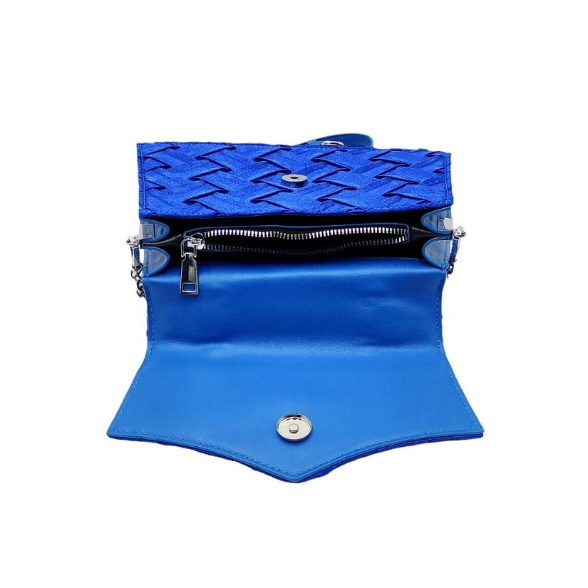 Geanta albastra din material textil pentru ocazii speciale, model tesut