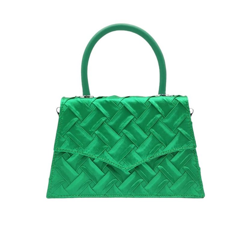 Geanta verde din material textil pentru ocazii speciale, model tesut