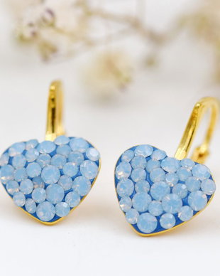 Cercei Swarovski Inimioara cu tortita leverback Blue Opal  Argint 925 placat cu aur