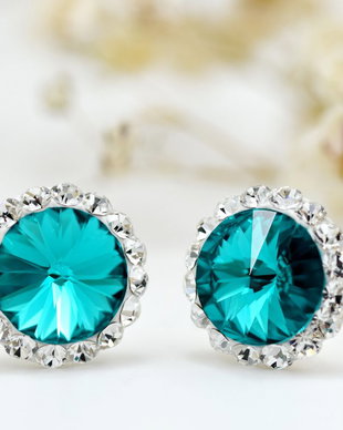 Cercei Swarovski Rivoli Ball / Blue Zircon & Crystal / Argint 925