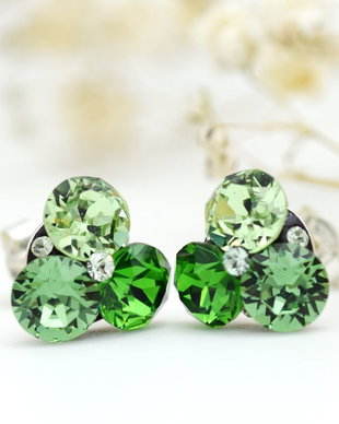 Cercei swarovski cu surub Trio chaton  Green  Argint 925