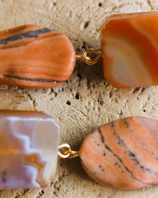 Cercei handmade,cu clips,piatra de carneol si rodocrozit