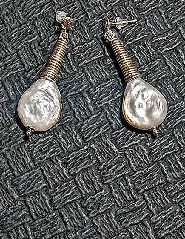 Cercei argint perle naturale de cultura baroc picatura tija boho chic trendy - Transport gratuit