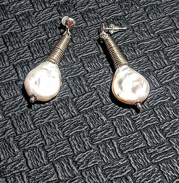 Cercei argint perle naturale de cultura baroc picatura tija boho chic trendy - Transport gratuit