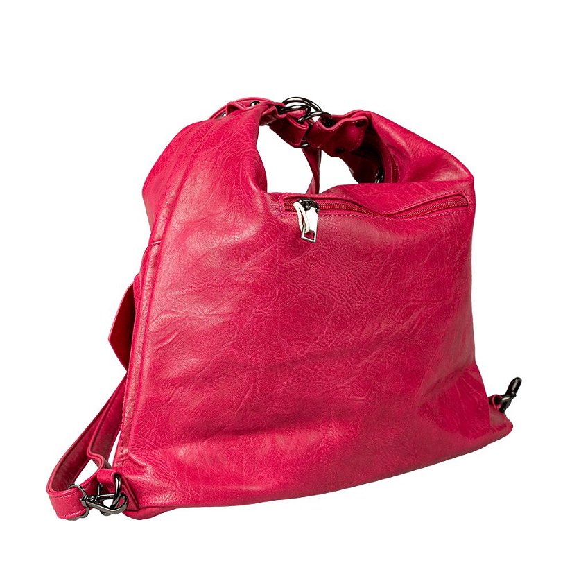 Geanta tip rucsac roz ciclam prafuit din piele ecologica cu doua buzunare exterioare cu catarame