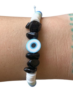 BRATARA BLEU EVIL EYE CU CRISTALE DE ONIX NEGRU