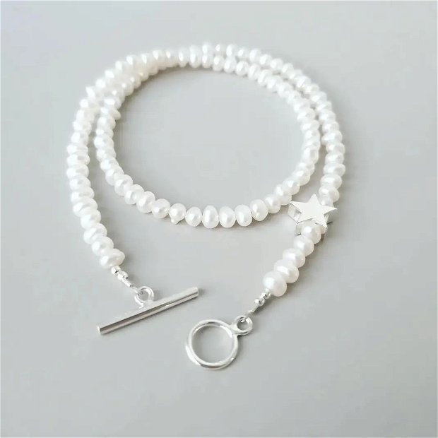 Colier perle naturale si stea din argint |