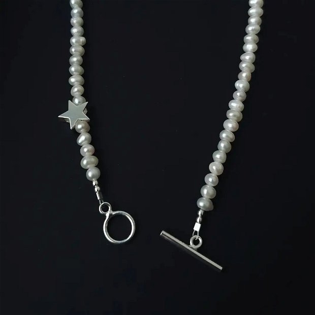 Colier perle naturale si stea din argint |