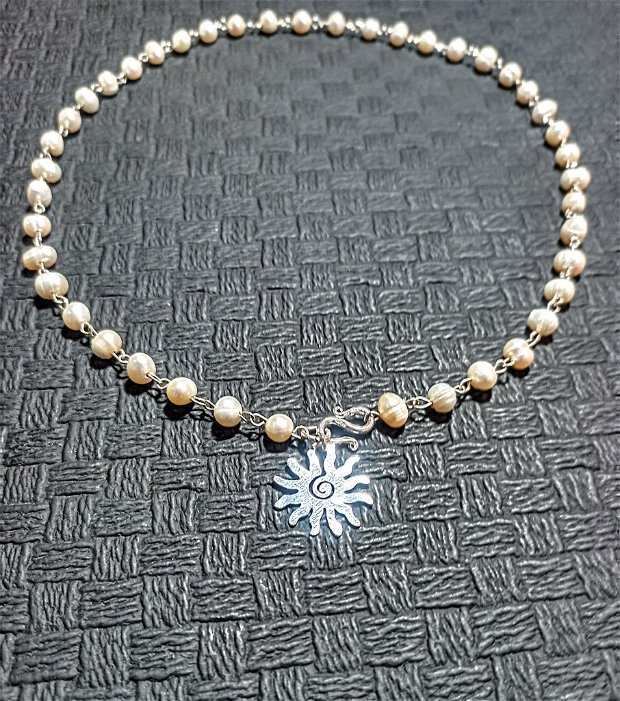 Colier argint perle naturale de cultura lant argint charm argint soare inchidere frontala clasic trendy romantic cadou - Transport gratuit