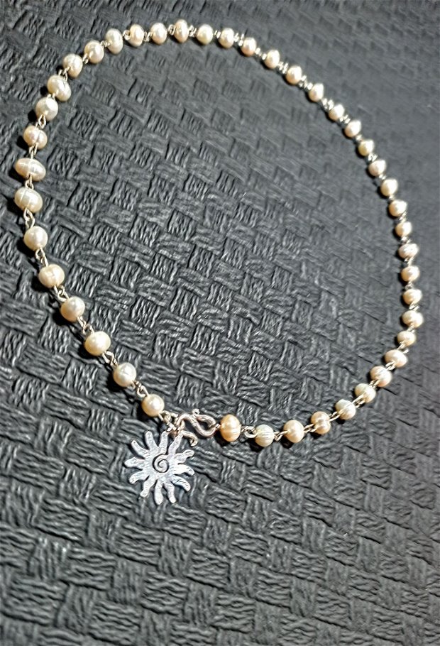 Colier argint perle naturale de cultura lant argint charm argint soare inchidere frontala clasic trendy romantic cadou - Transport gratuit