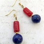 Cercei lapis lazuli & coral rosu