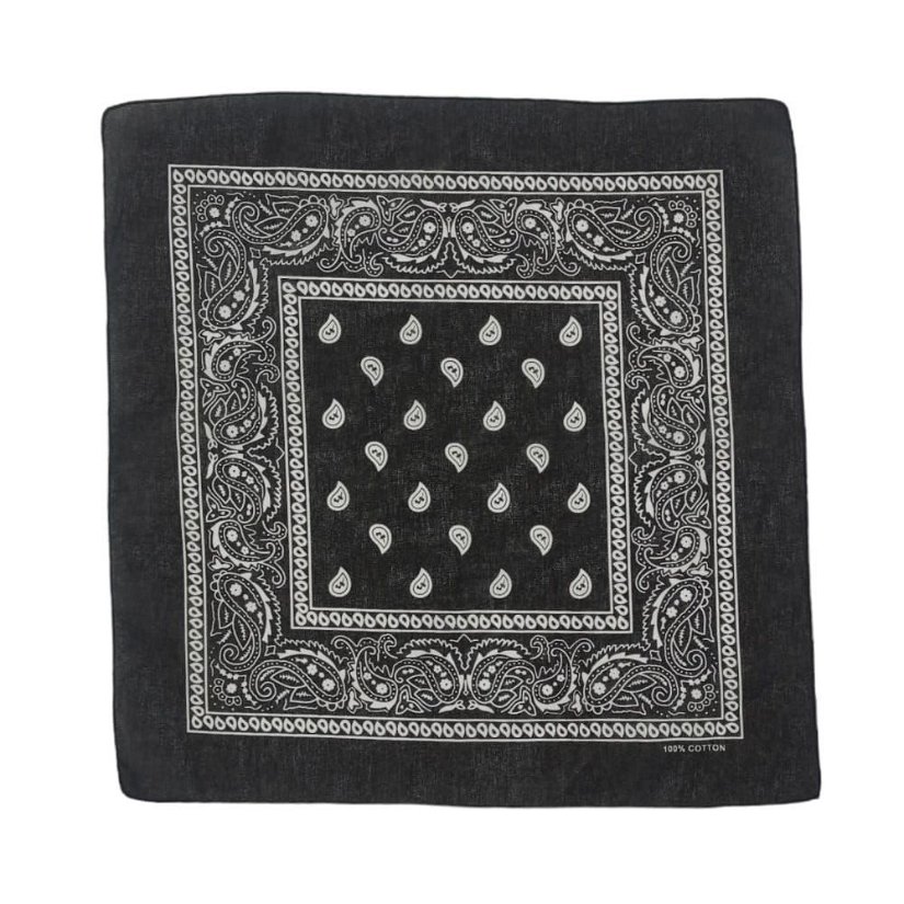 Bandana/ batic patrat din bumbac cu imprimeu persan alb pe fond negru, 53 cm