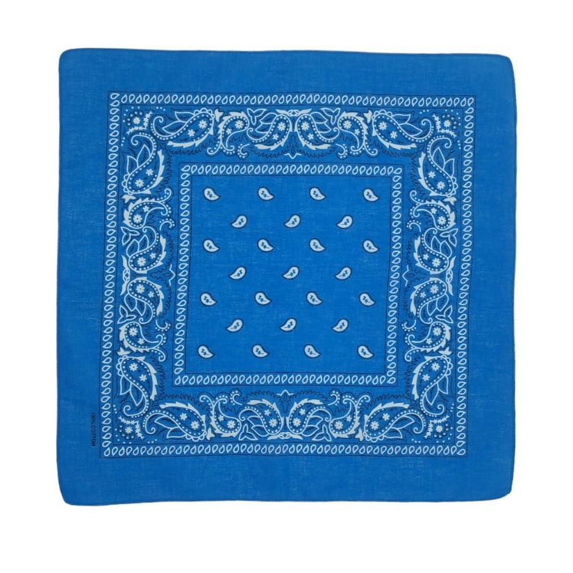 Bandana/ batic patrat din bumbac cu imprimeu persan alb pe fond albastru turcoaz, 53 cm