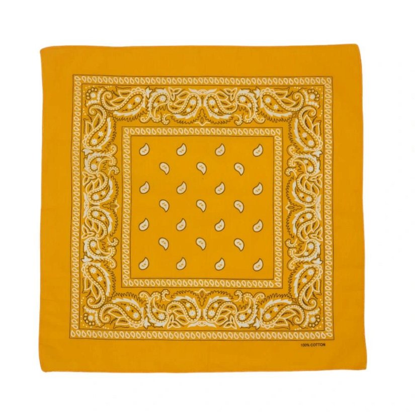 Bandana/ batic patrat din bumbac cu imprimeu persan alb pe fond portocaliu,  53 cm