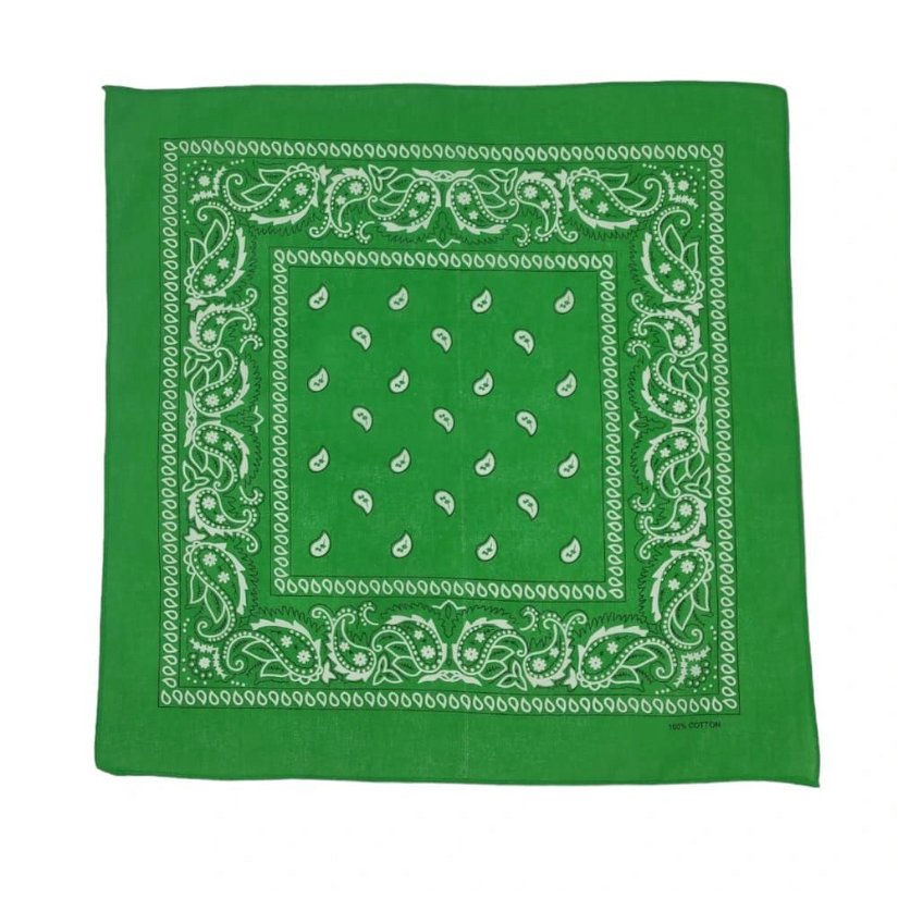 Bandana/ batic patrat din bumbac cu imprimeu persan alb pe fond verde iarba,  53 cm