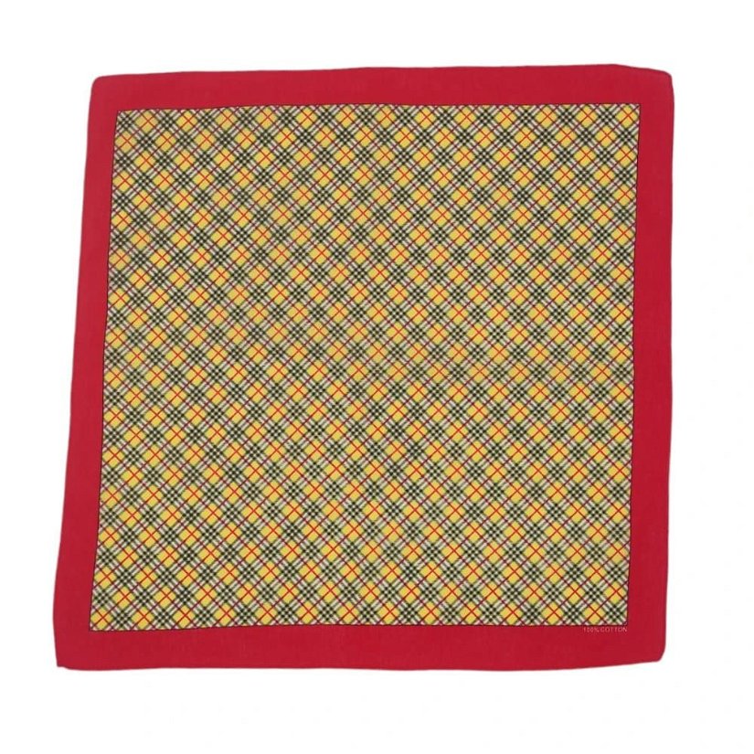 Bandana/ batic patrat din bumbac cu model geometric cu margine rosie, 53 cm