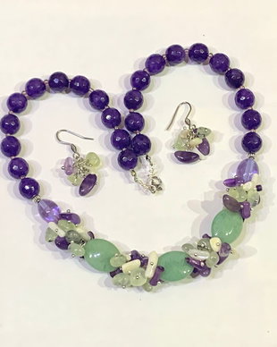 SET~PURPLE SPRING~jad,ametist,prehnit,aventurin,sidef,inox