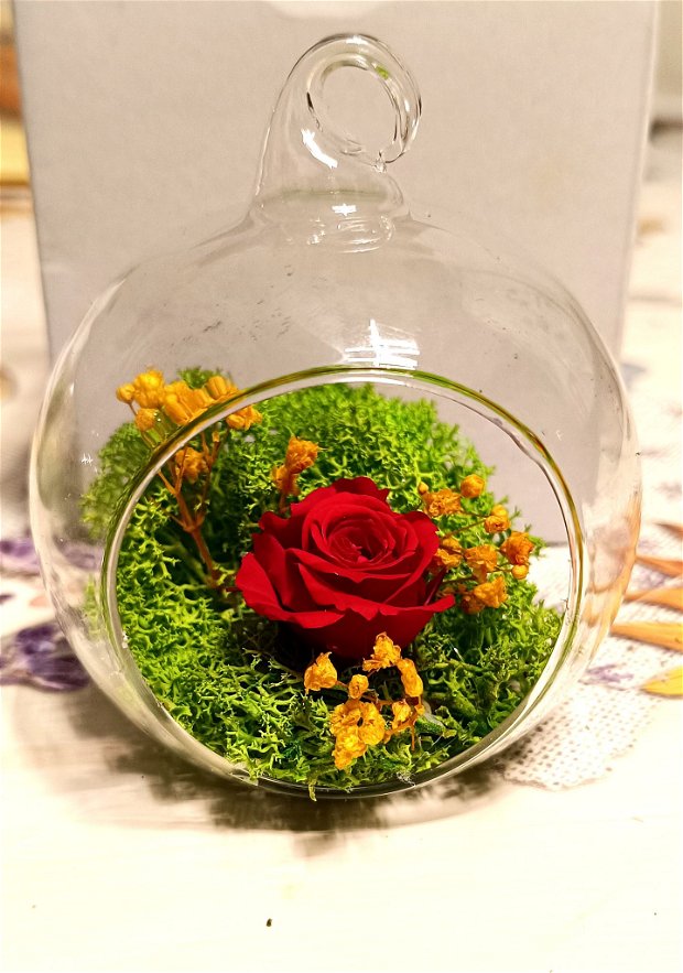 Glob de sticla cu mini trandafiri