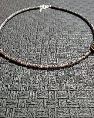 Colier argint pirita lava heishi floare stardust texturi asimetric surfer necklace trendy - Transport gratuit