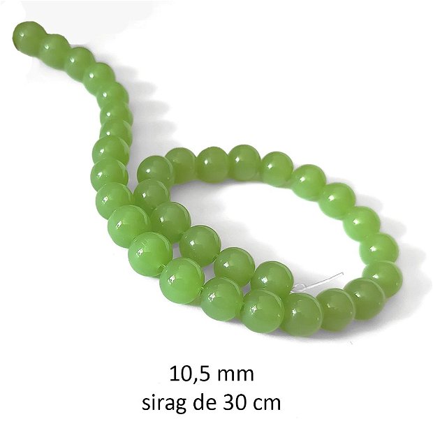 Sirag margele sticla colorata Peridot Green (nu sunt vopsite si nu sunt transparente), diametru 10,5 mm, BB-36