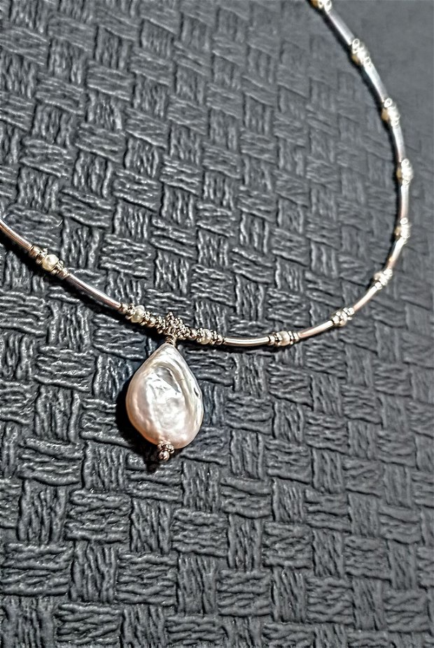 Colier argint perle naturale de cultura picatura baroc minimalist boho chic trendy - Transport gratuit