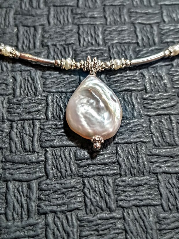 Colier argint perle naturale de cultura picatura baroc minimalist boho chic trendy - Transport gratuit