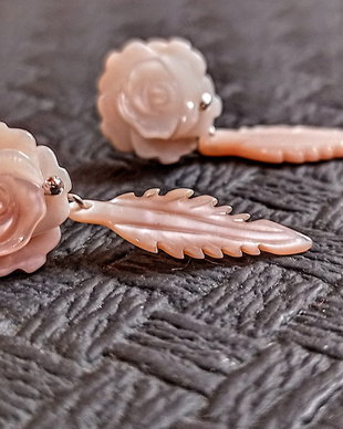 Cercei argint sidef roz floare frunza tija minimalisti romantici boho chic trendy - Transport gratuit