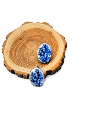 Cercei din argint si fragmente de portelan "Blue Tree"