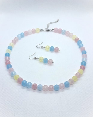 Set colier si cercei din agate - pastel mix