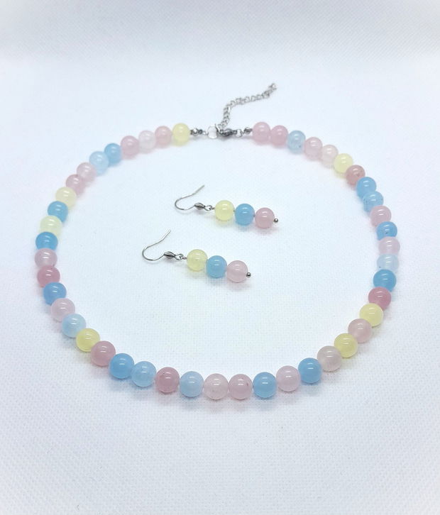 Set colier si cercei din agate - pastel mix