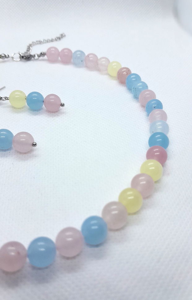 Set colier si cercei din agate - pastel mix