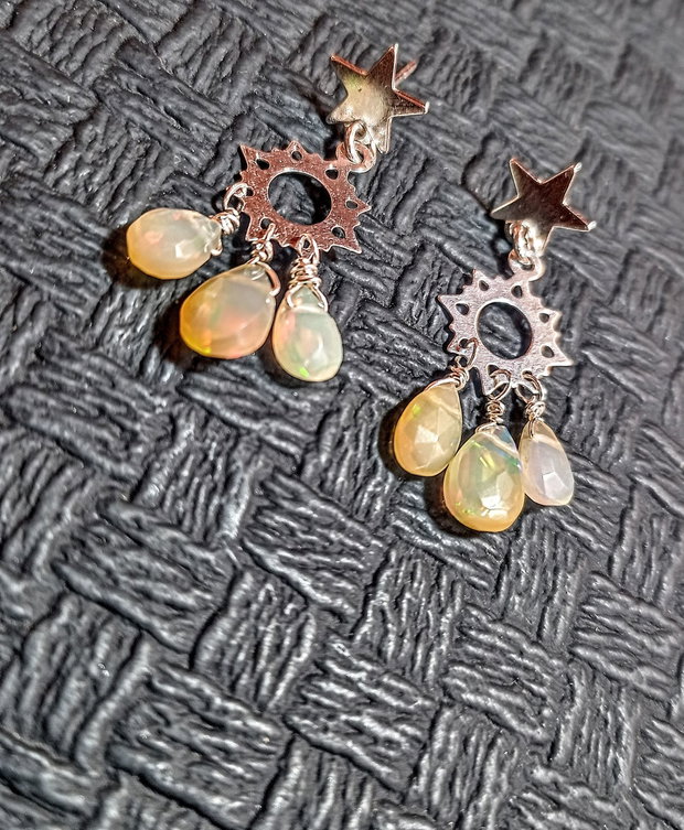 Cercei argint opal de foc etiopian baza cercei argint stele candelabru briolete boho chic trendy - Transport gratuit