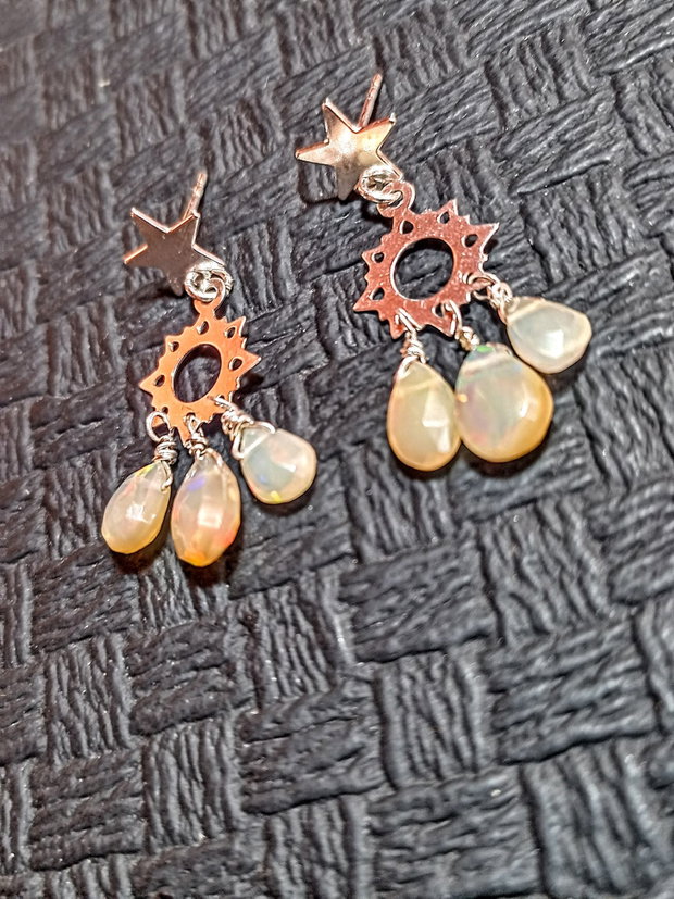 Cercei argint opal de foc etiopian baza cercei argint stele candelabru briolete boho chic trendy - Transport gratuit