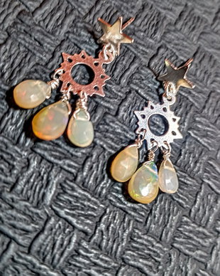 Cercei argint opal de foc etiopian baza cercei argint stele candelabru  briolete boho chic trendy - Transport gratuit