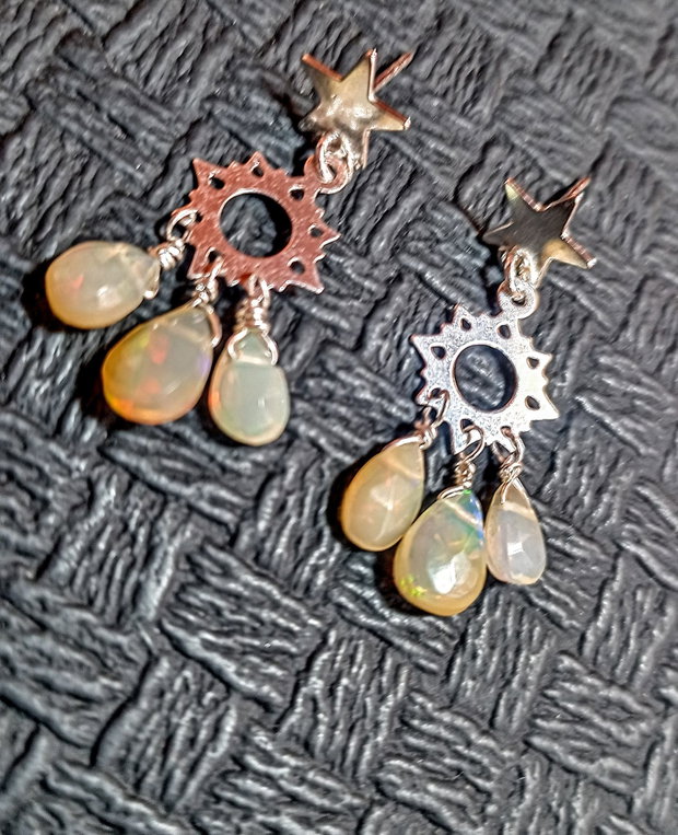 Cercei argint opal de foc etiopian baza cercei argint stele candelabru briolete boho chic trendy - Transport gratuit