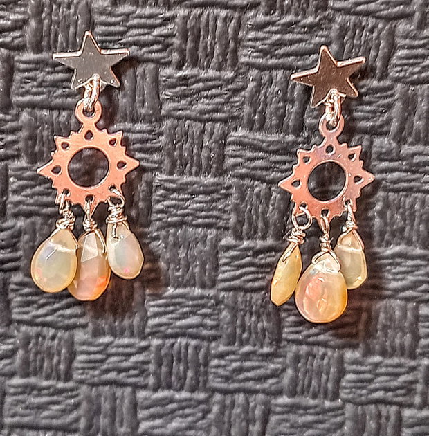 Cercei argint opal de foc etiopian baza cercei argint stele candelabru briolete boho chic trendy - Transport gratuit