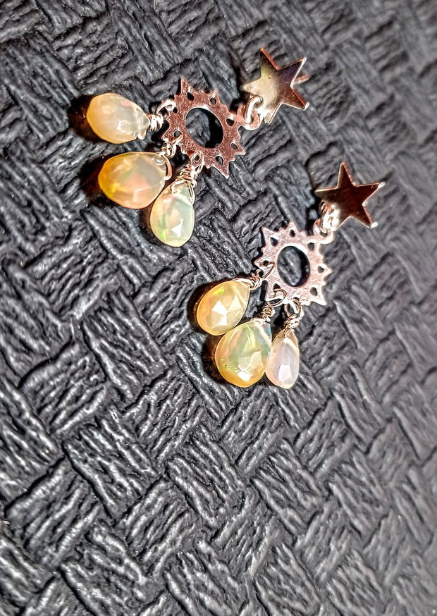 Cercei argint opal de foc etiopian baza cercei argint stele candelabru briolete boho chic trendy - Transport gratuit