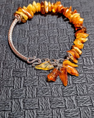 Bratara argint, chihlimbar ambra charm asimetrica boho chic trendy cadou - Transport gratuit