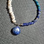 Colier argint lapis lazuli apatit piatra lunii gradient nugget asimetric brioleta inchidere frontala masiv boho chic trendy - Transport gratuit